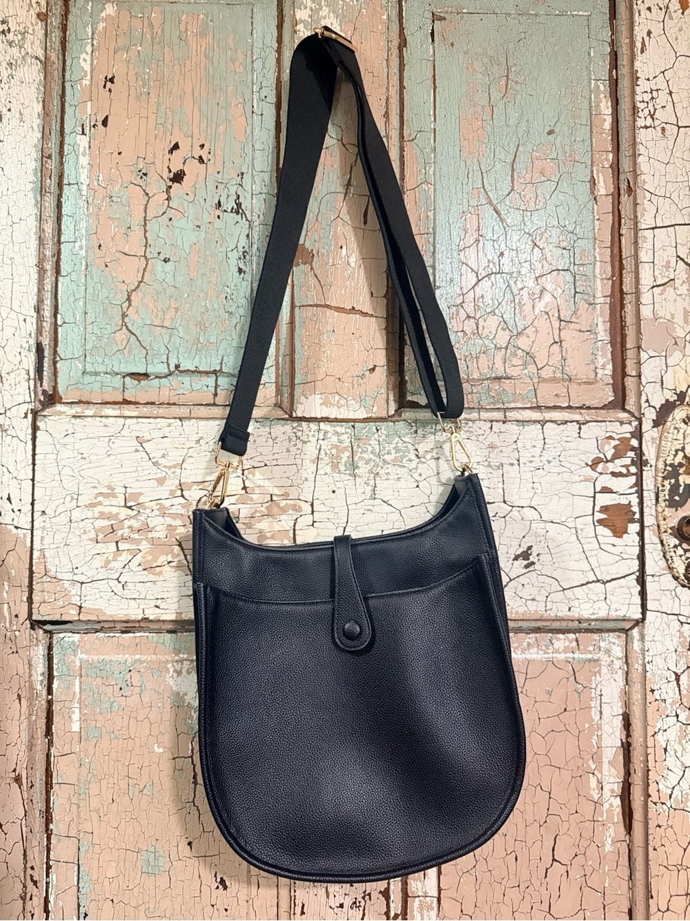 Ah-Dorned Black Vegan Leather Messenger Crossbody Bag Adjustable Strap